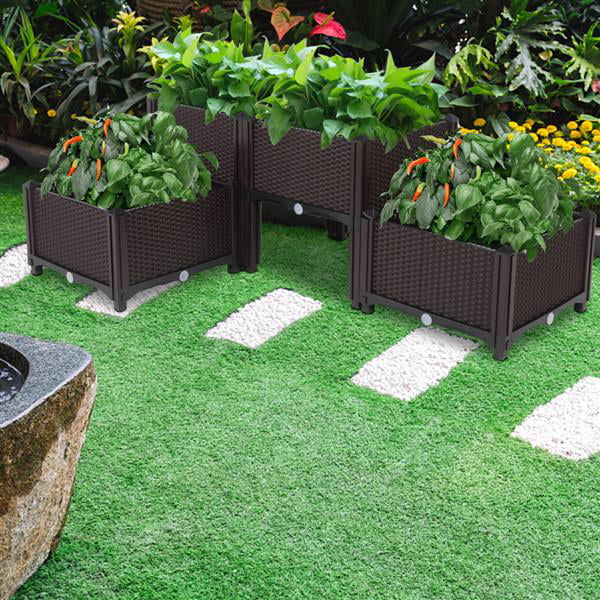 Garden Bed Kit of 4 Pcs Elevated Planter Boxes for Outdoor Flower Balcony Vegetable Grow Legs Planting Container Brown