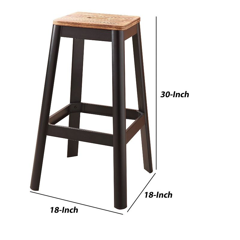 Industrial Style Metal Frame and Wooden Bar Stool， Brown and Black