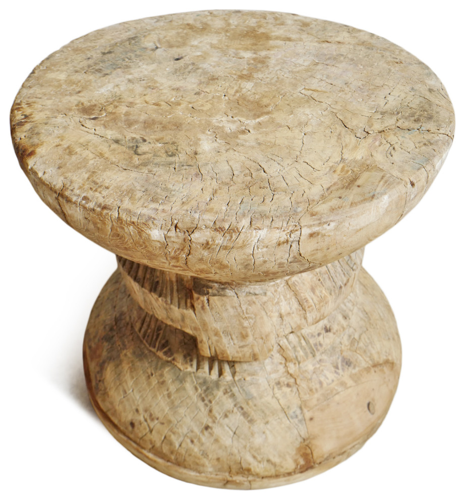 Consigned Old Ukhali Wood Stool Table 1   Rustic   Side Tables And End Tables   by Design Mix Furniture  Houzz