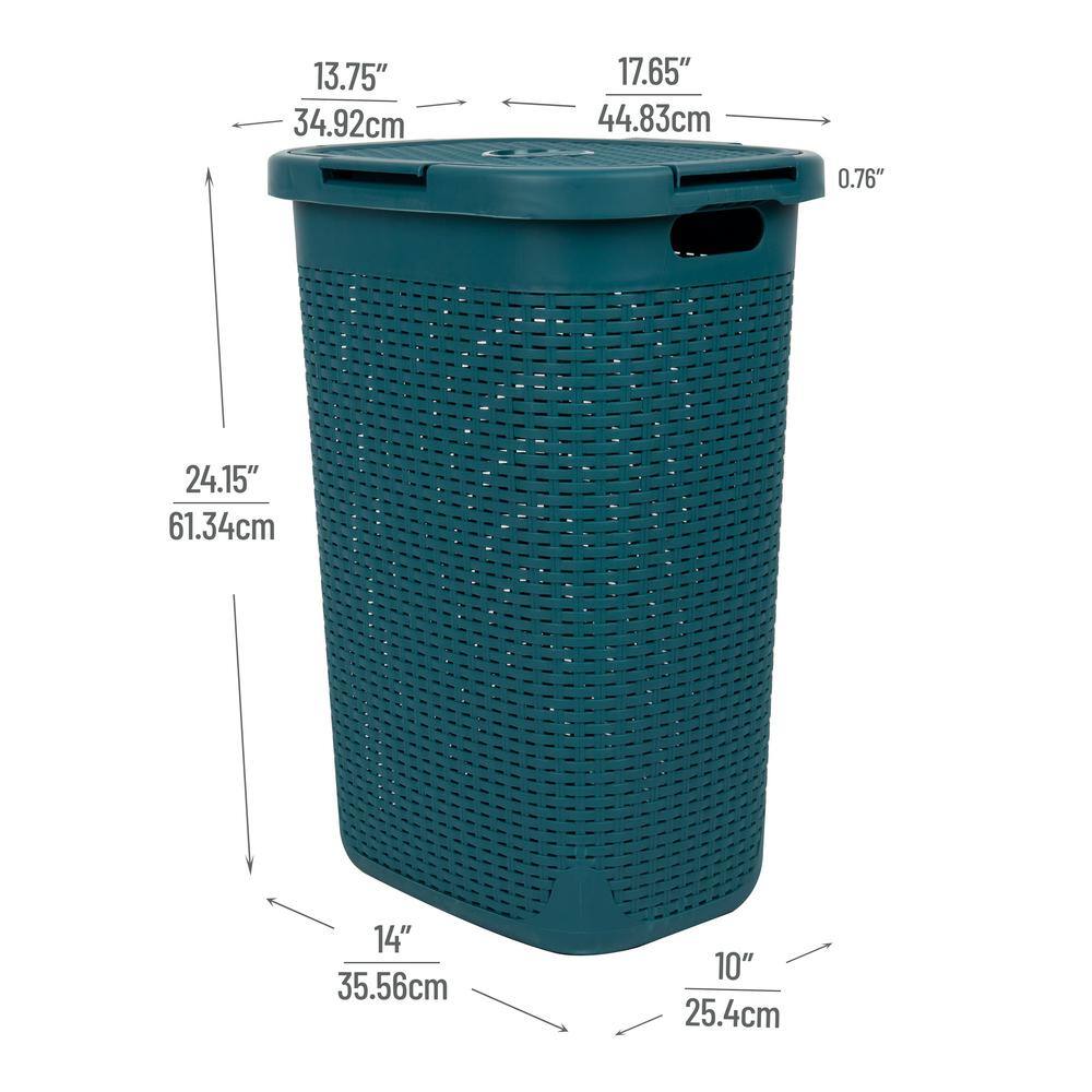 Mind Reader Basket Collection 60 Liter (15kg33lbs) Capacity Laundry Hamper Cut Out Handles Attached Hinged Lid Blue 60HAMP-BLU