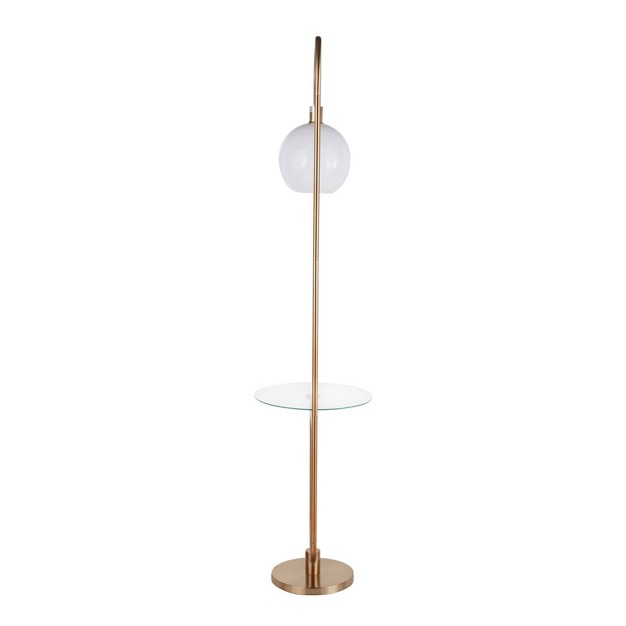 Trombone Contemporary glam Floor Lamp With Metal And Glass Shelf Gold includes Led Light Bulb Lumisource