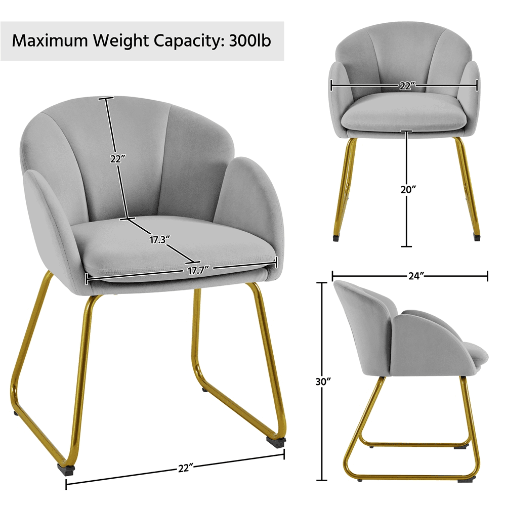 Topeakmart Flower Shape Velvet Armchair Dining Chair Accent Chair with Golden Metal Legs， Gray