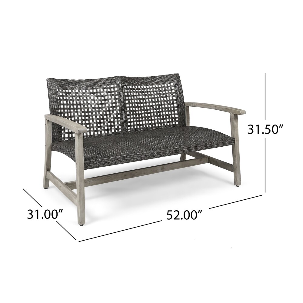 Hampton Outdoor Acacia/ PE Wicker Loveseat and Coffee Table Set by Christopher Knight Home