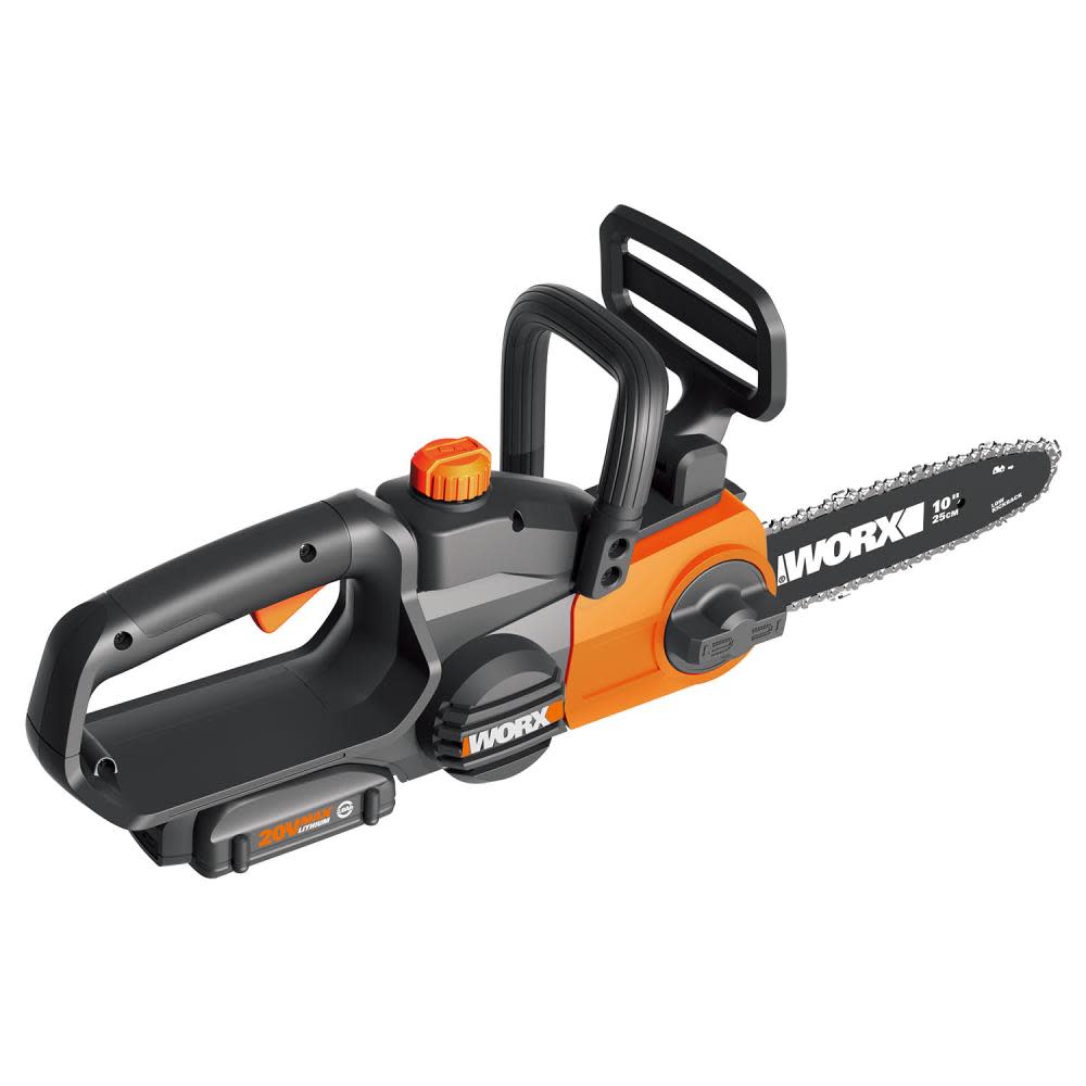 POWER SHARE 20-Volt Li-Ion 10 in. Electric Cordless Chain Saw， Auto-Tension， Auto-Oiling Battery and Charger Included ;