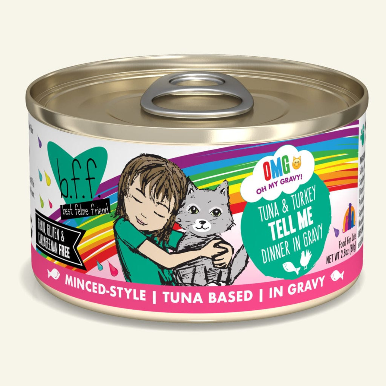 Weruva BFF OMG Tell Me Tuna and Turkey Canned Cat Food， 2.8 Oz.