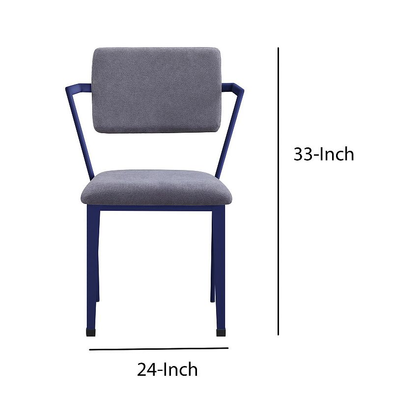 Fabric Upholstered Metal Base Chair with Flared Armrest， Blue and  Gray