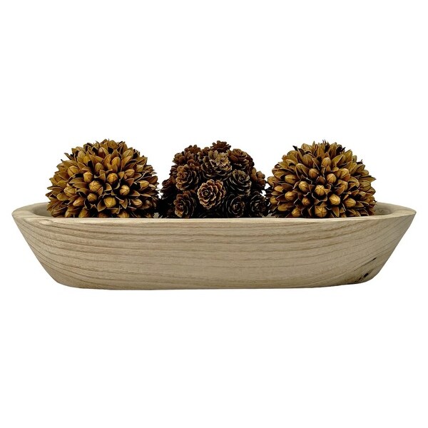 Set of Decorative Wood Bowl in Brown with Preserved Pinecone Topiary Balls