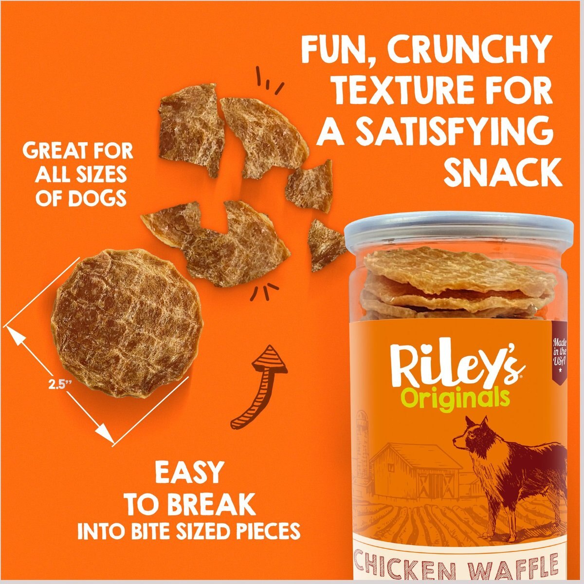 Riley's Originals Waffles Chicken Chips Dehydrated Dog Treats， 5.5-oz bag