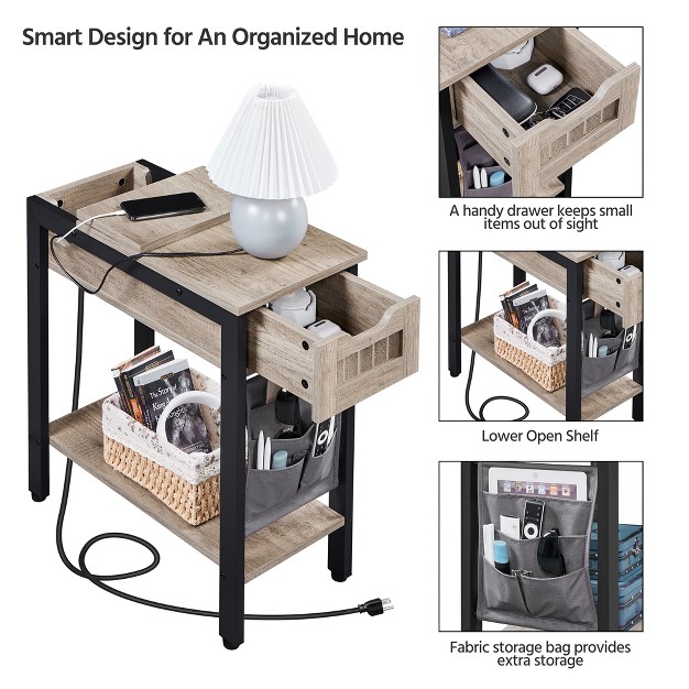 Yaheetech Narrow End Table Side Table With Charging Station