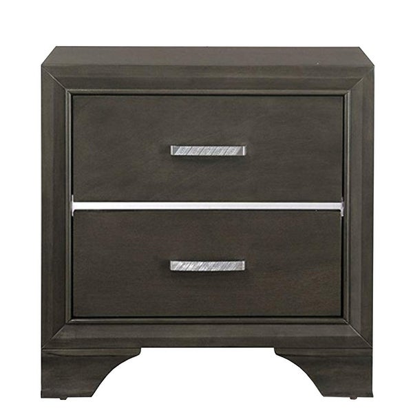 Wooden Two Drawer Nightstand with Bracket Legs， Gray - - 25687990