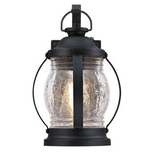 Westinghouse Canyon 1-Light Textured Black Outdoor Wall Mount Lantern with Clear Crackle Glass Dusk to Dawn Sensor 6120400