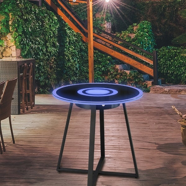 ExBrite Modern Side Magic Table with Bluetooth Speaker USB and LED Lights - 19.7 x 19.7 x 18.91