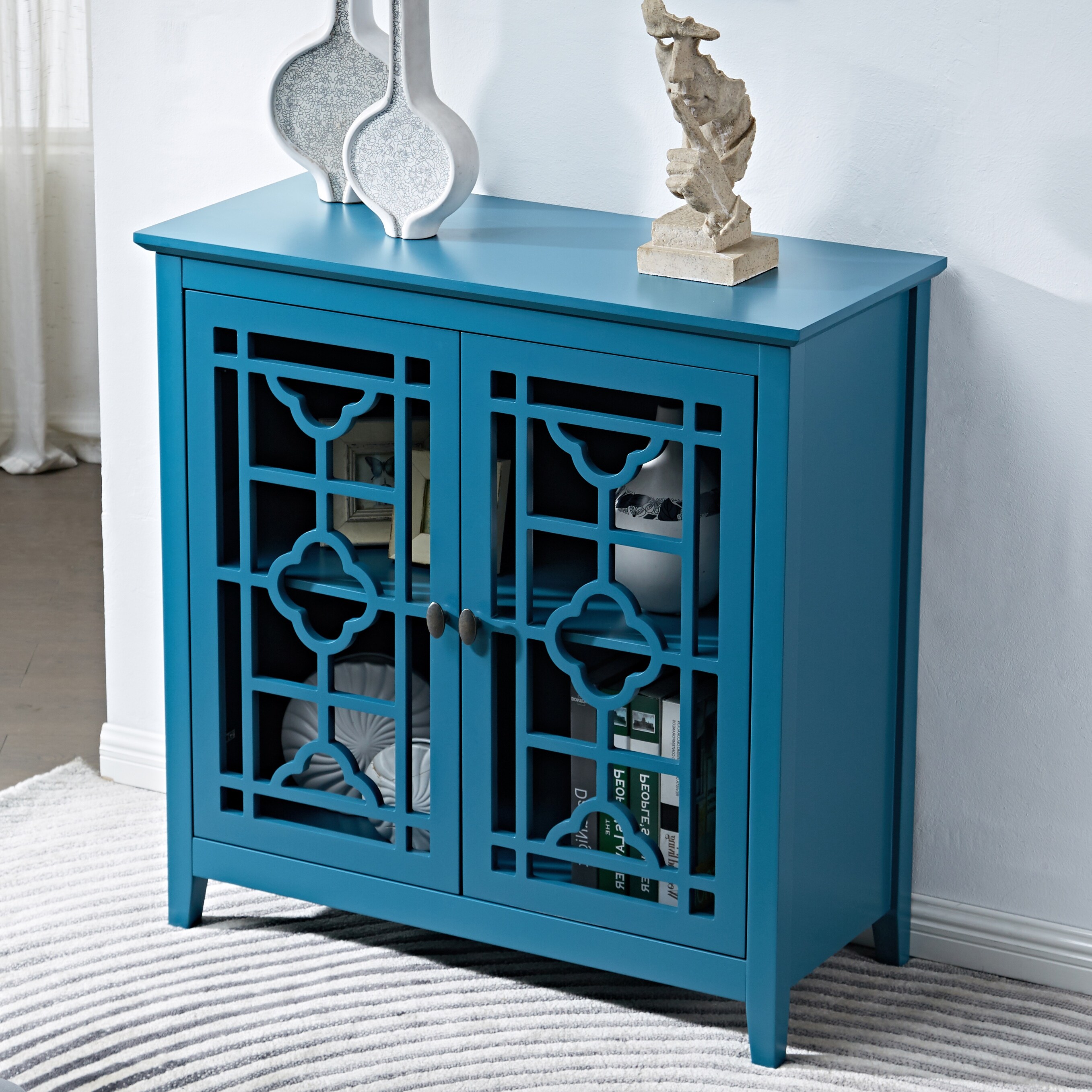 Wood Accent Storage Cabinet with Doors and Adjustable Shelf Buffet Sideboard for Hallway Entryway or Living Room Dining Room