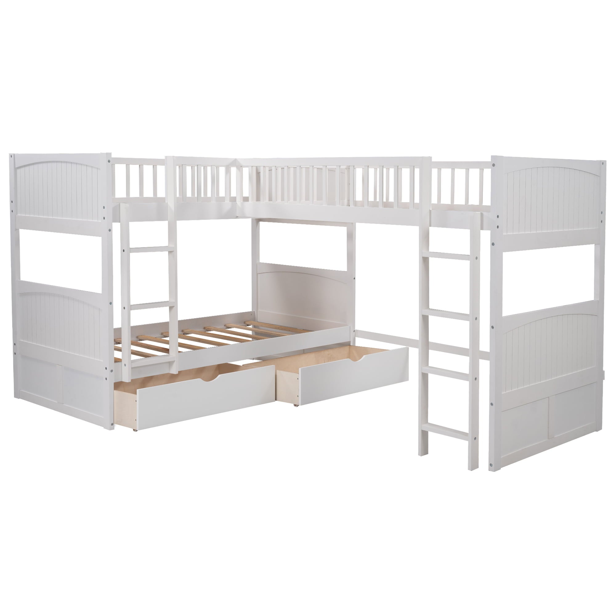 Euroco Wood Bunk Bed Storage, Twin-over-Twin-over-Twin for Children's Bedroom, White