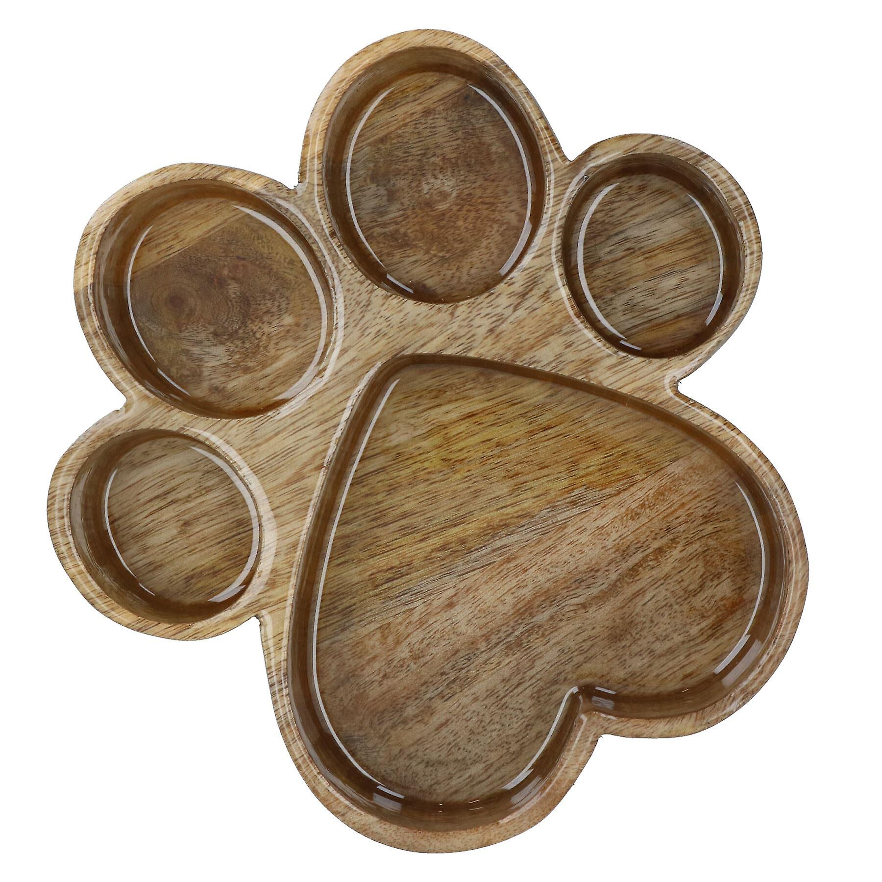 Small Wooden Paw Print Puppy Small Dog Feeding Food Water Bowl 600ml