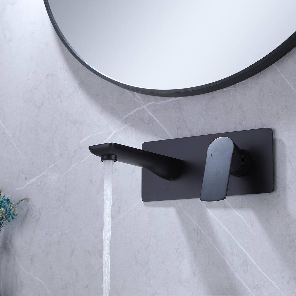 BWE Single-Handle Wall Mount Bathroom Faucet With Deck Plate in Matte Black A-93014-B