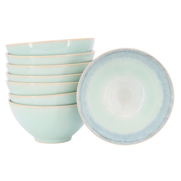 Meritage Windsor 8 Piece 6 Inch Round Stoneware Footed Bowl Set In Aqua