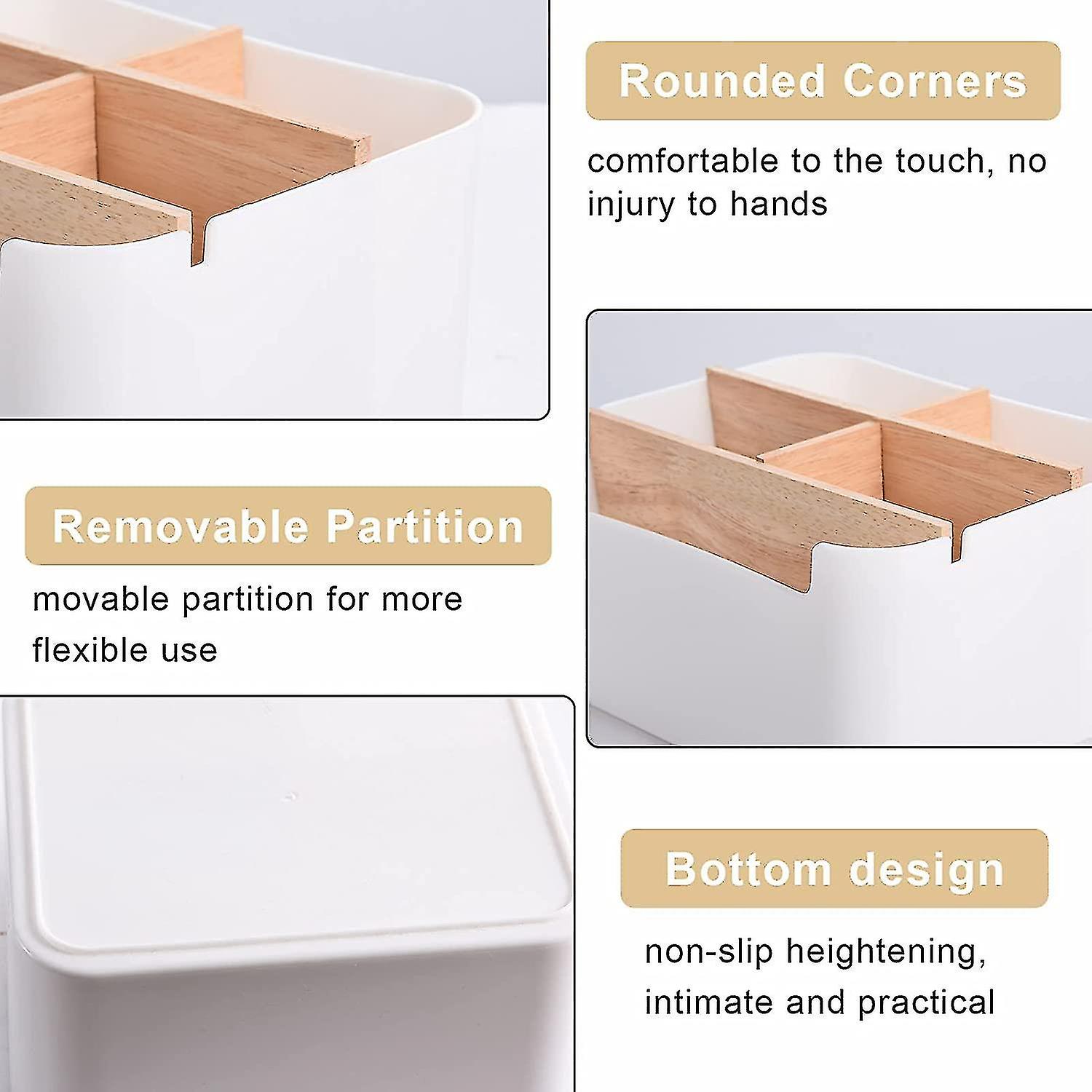 Wooden Desk Storage Box， Multipurpose Office Organizer Supplies， Desk Organizer Tidying， Stationery Storage Box Compatible With Pen， Remote Control， C