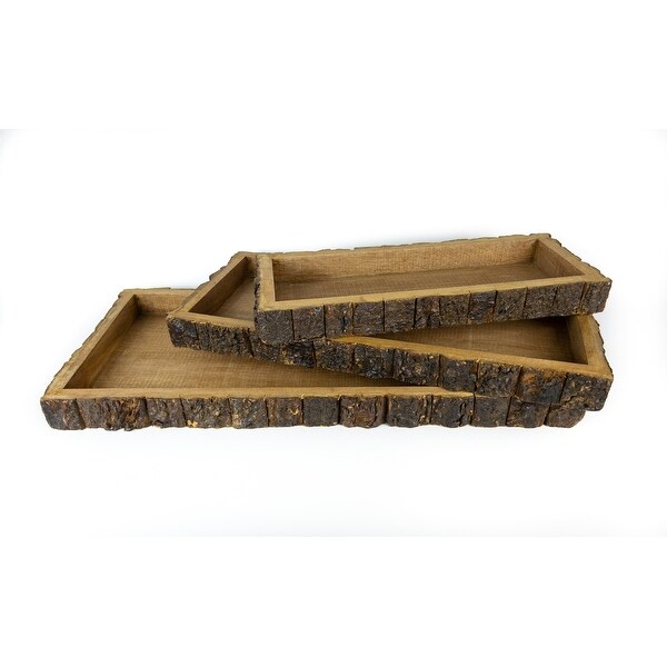 Wood Bark Trays S/3 - Rectangular - 16.5， 20.5， 24