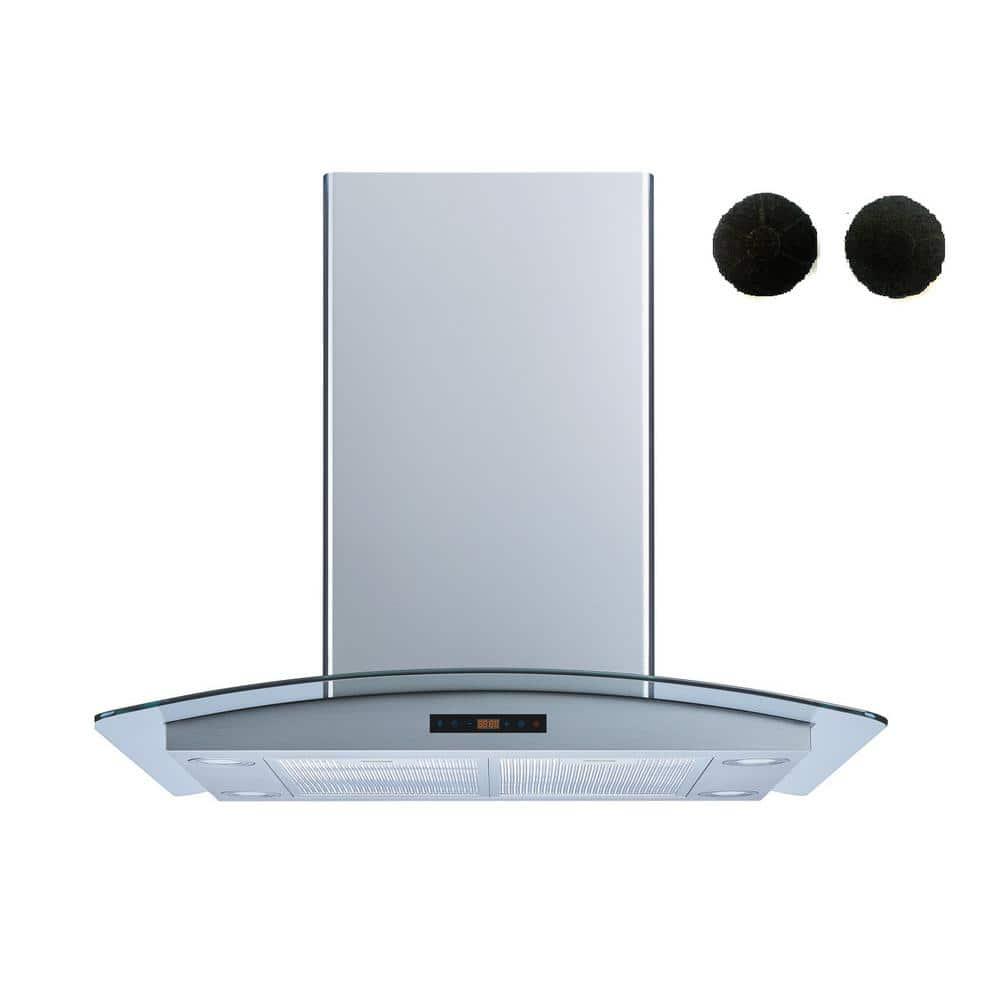 Winflo 36 in 475 CFM Convertible Island Range Hood in Stainless Steel and Glass with Mesh Charcoal Filters and Touch Control