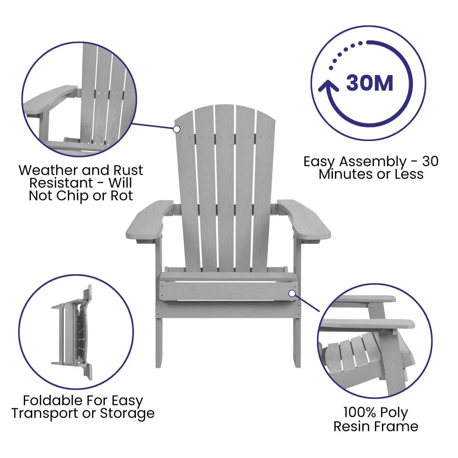 Charlestown Gray Resin Frame Adirondack Foldable Chair