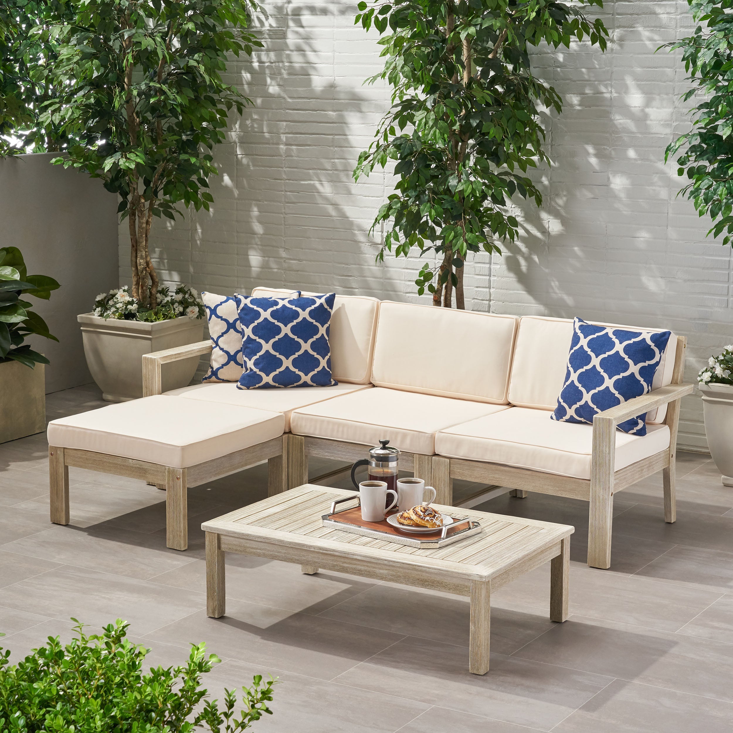 Makayla Ana Outdoor 3 Seater Acacia Wood Sofa Sectional with Cushions