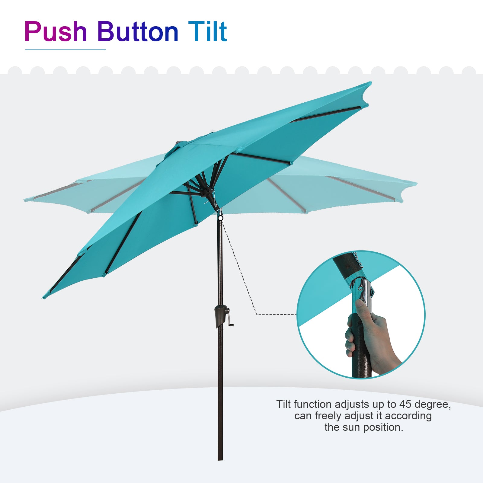 COBANA 9ft Patio Umbrella, Outdoor Table Market Umbrella with Push Button Tilt and Crank, Blue