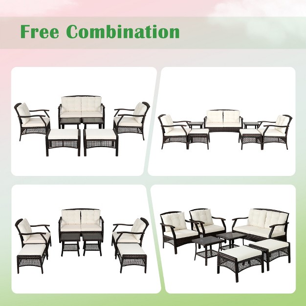 Costway 7pcs Patio Rattan Furniture Set Cushioned Sofas Loveseat Yard W waterproof Cover