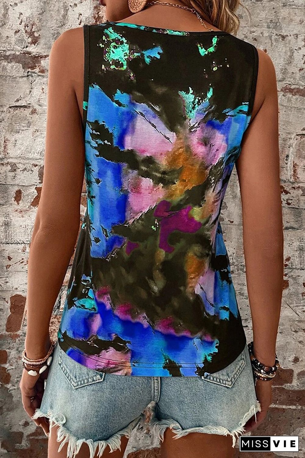 Split V Neck Tie Dye Tank Top