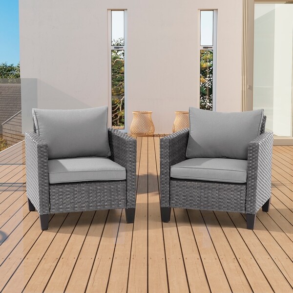 BONOSUKI 2Pcs Patio Single Sofa Set Grey Rattan Outdoor Furniture Set