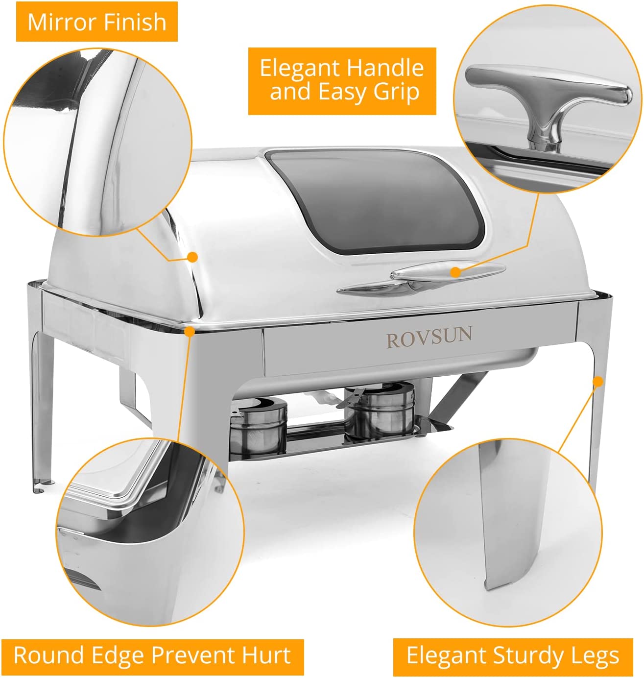 ROVSUN 9 Quart Roll Top Chafing Dish Buffet Set with Glass Window，2 Half Size