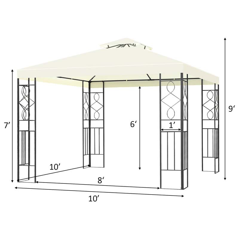 10 x 10 FT Patio Metal Gazebo with 2 Tier Vented Roof, Outdoor Canopy Gazebo Tent Grill BBQ Shelter