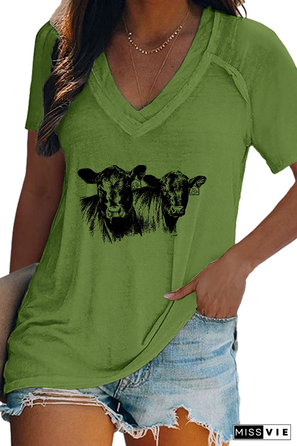 Cow V Neck Graphic Tee