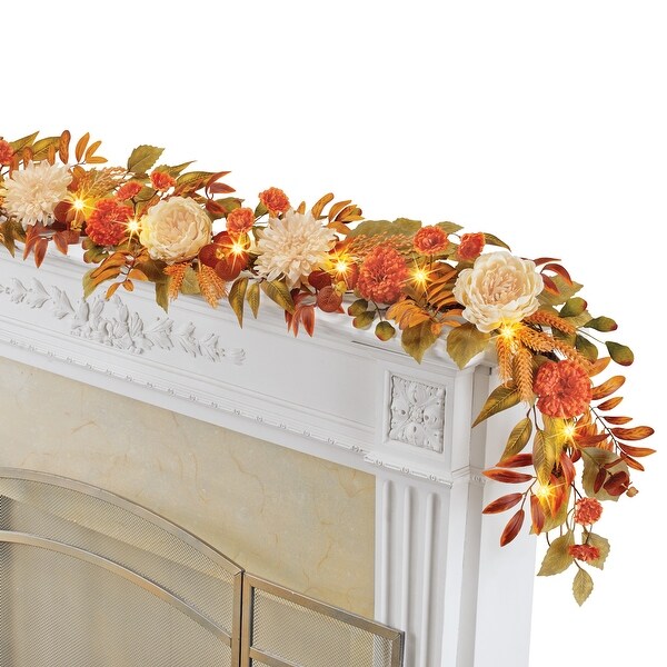 5Foot Long LED Lighted Autumn Harvest Peony Garland