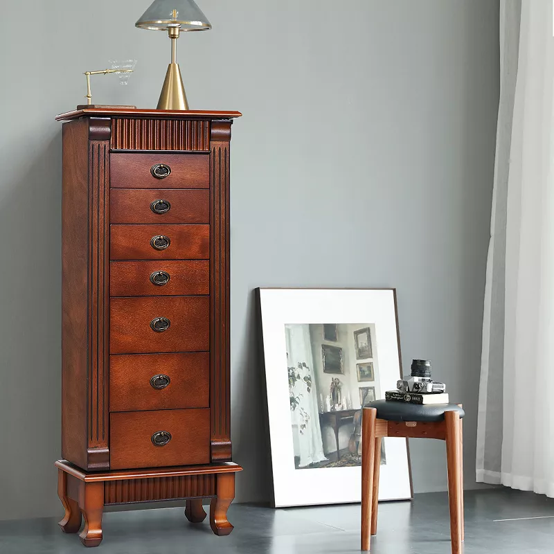 Wooden Jewelry Armoire Cabinet Storage Chest with Drawers and Swing Doors