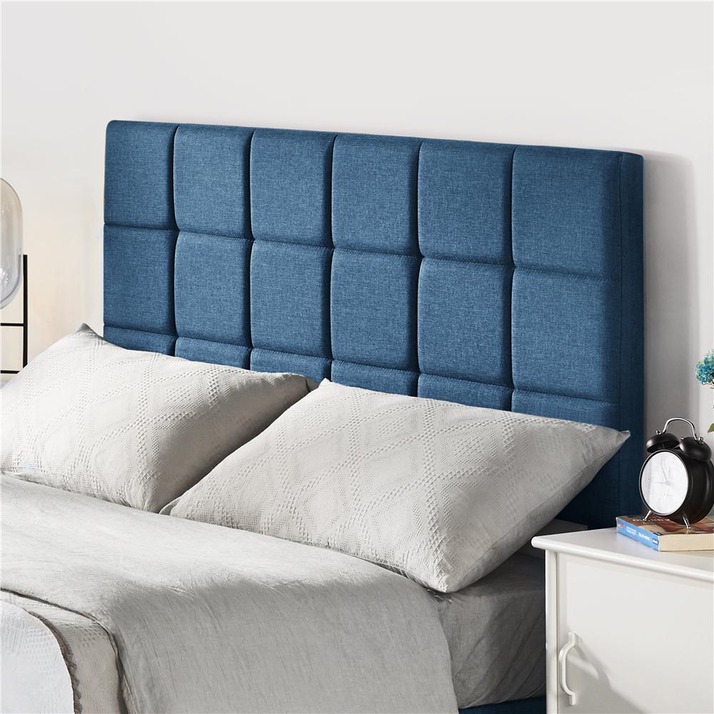 Easyfashion Modern Platform Bed with Wooden Support Slats and Tufted Headboard Navy Blue Full  Crowdfused