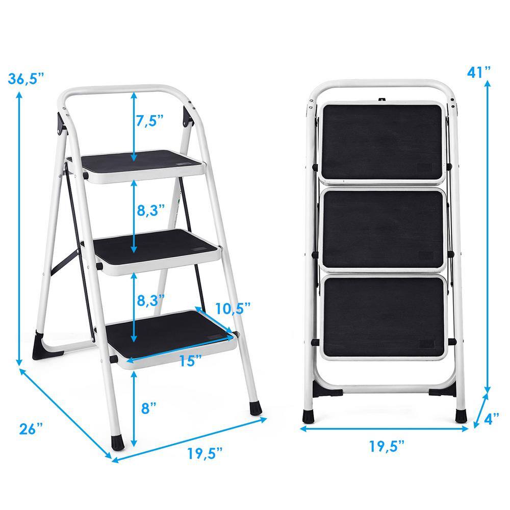 WELLFOR 3-Step Heavy-duty Iron Frame Folding Step Stool 330 lbs. TL-HGY-35248