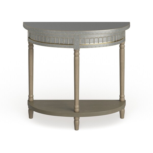 Beige Wood and Iron Metal Half Moon Farmhouse Console Table