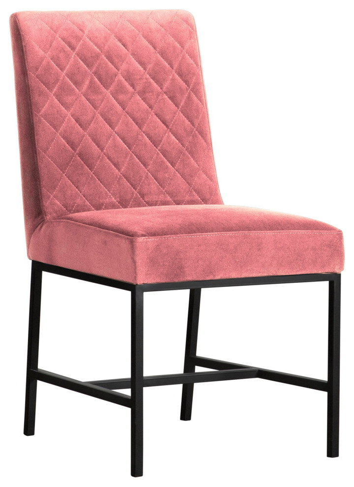 Set of 2 Contemporary Dining Chair  Pink Velvet Seat With Diamond Stitched Back   Contemporary   Dining Chairs   by Decor Love  Houzz