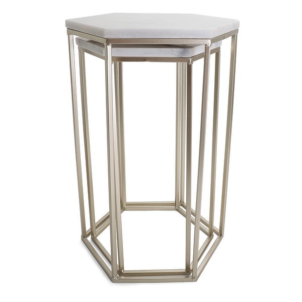 Hexagon End Table Set - End Tables with Mirrored Tops - Nesting Geometric Accent Tables - as picture