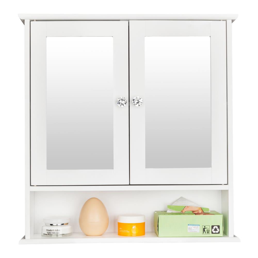 Ktaxon Bathroom Wall Cabinet Kitchen Medicine Cabinet Storage Cabinet with 2 Mirror Doors and Shelves, White Finish