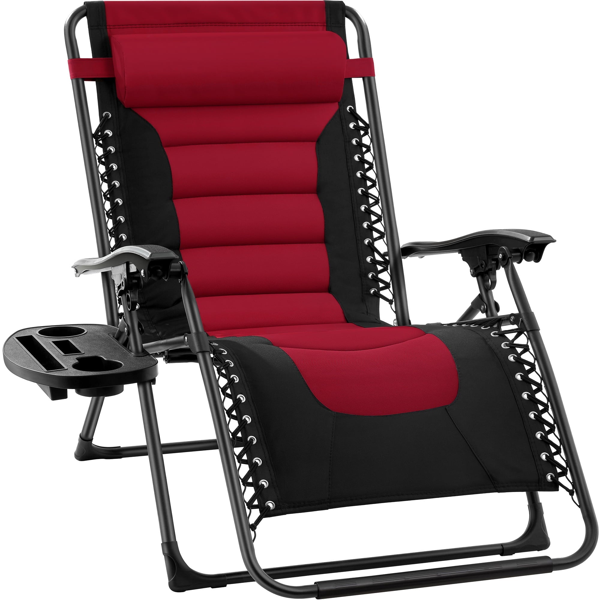 Best Choice Products Oversized Padded Zero Gravity Chair, Folding Outdoor Patio Recliner w/ Side Tray - Burgundy