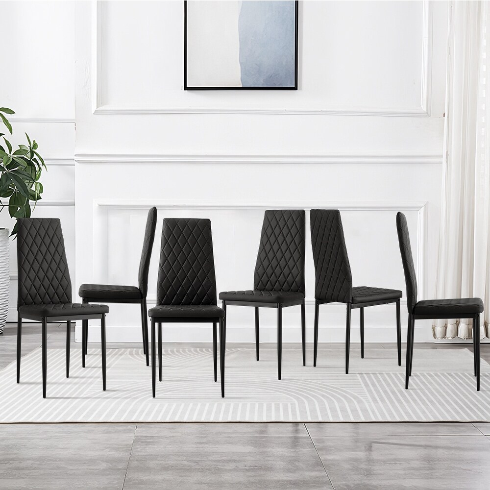 Modern PU Leather Dining Chairs with Metal Pipe Legs Set Of 6