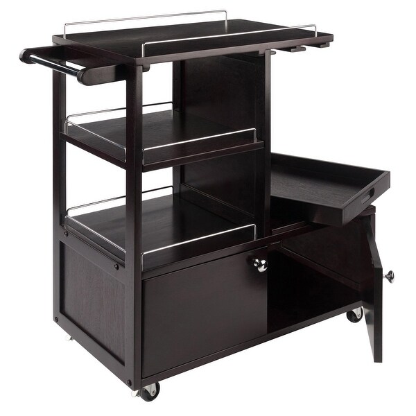 Wood Entertainment Cart with Serving Tray， Espresso Finish