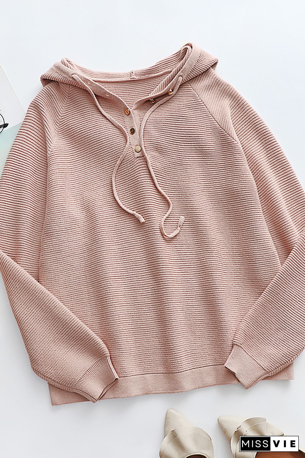 Drawstring Sweater with Buttons Pullover Hoodies Women Wholesale