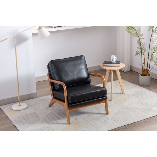 PU Leather Fabric Accent Chair Modern Lounge Armchair Reading Chairs Upholstered with Wood Frame and Cushions for Living Room