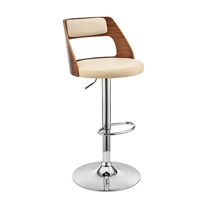 Adjustable Barstool with Open Wooden Back， Cream and Brown