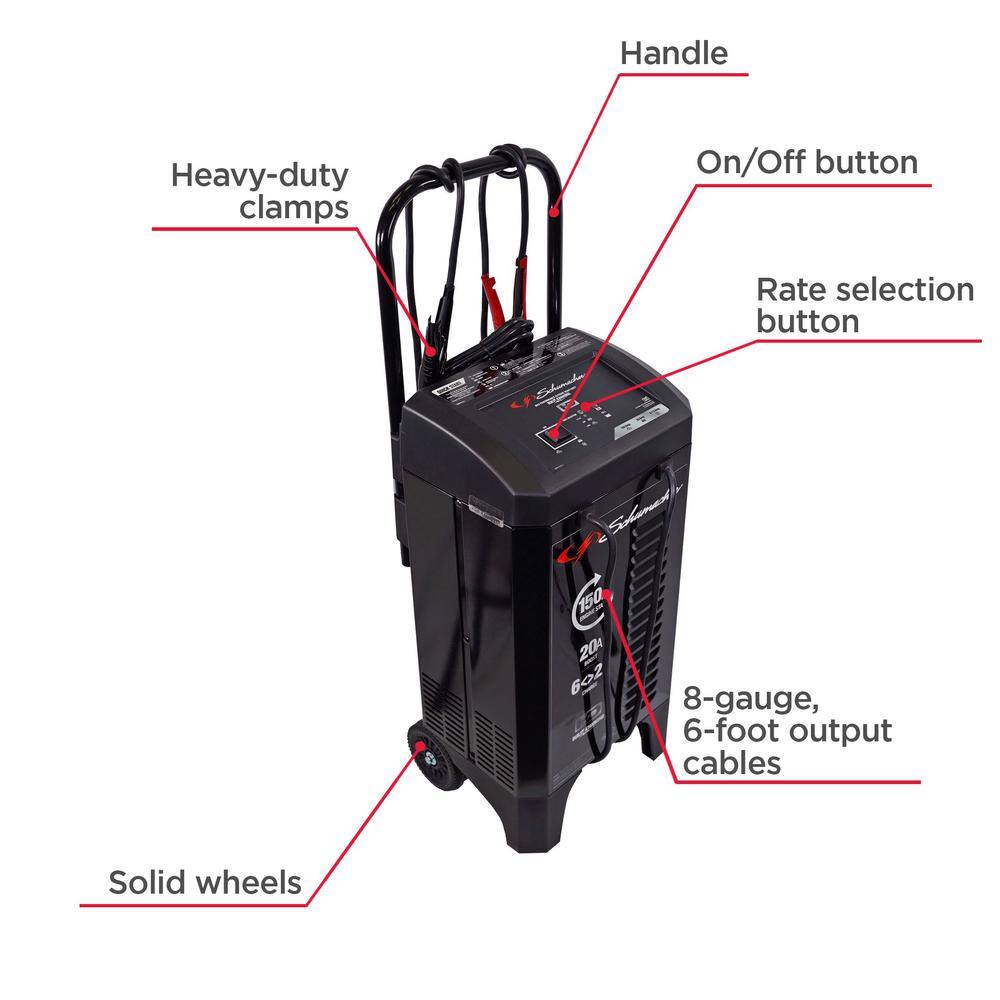 Schumacher Electric Automotive 12-Volt 150-Amp Fully Automatic Wheeled Jump Starter and Battery Charger with 20-Amp Boost