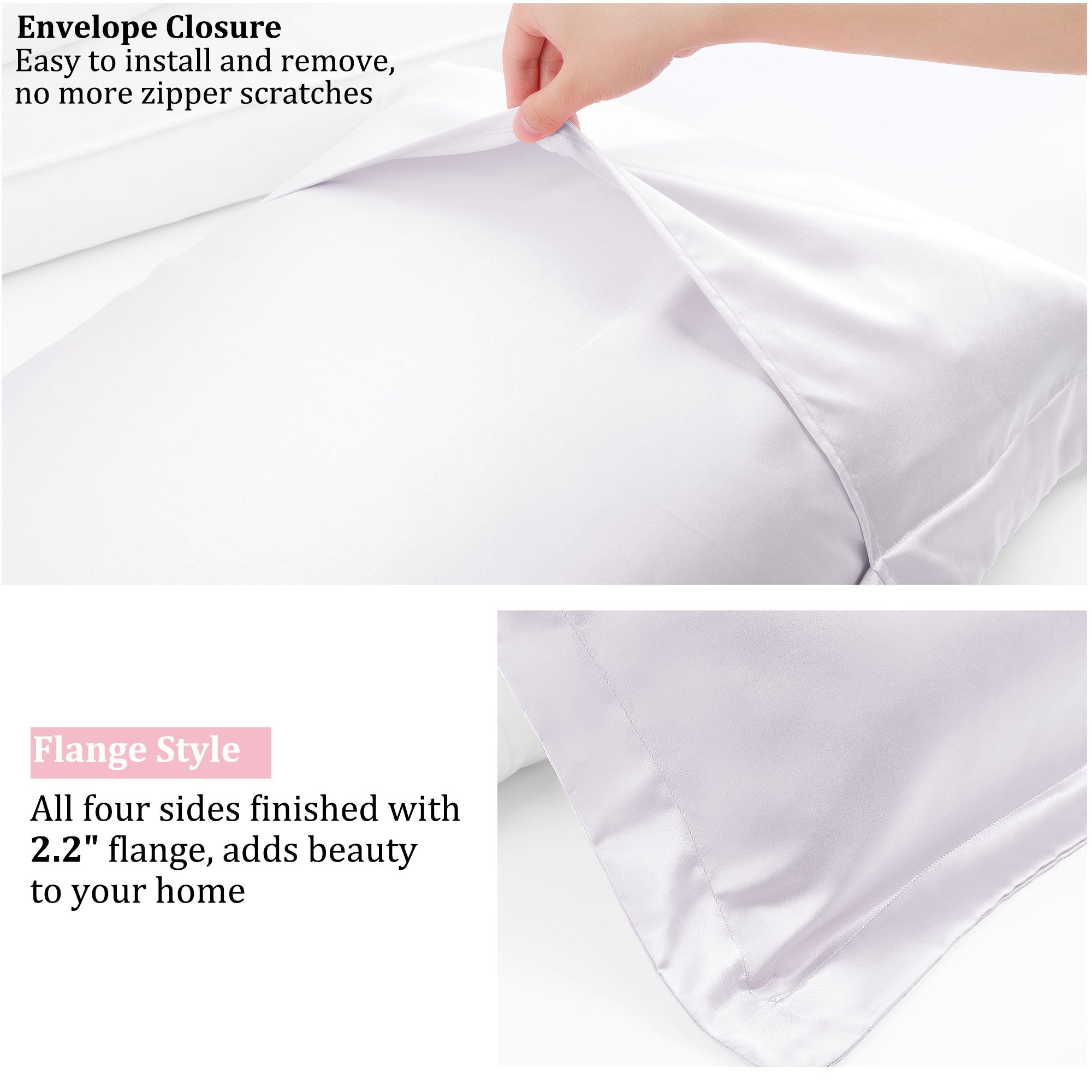 PiccoCasa 2 Pcs Satin Pillowcases， Breathable Oxford Pillow Shams， King(20