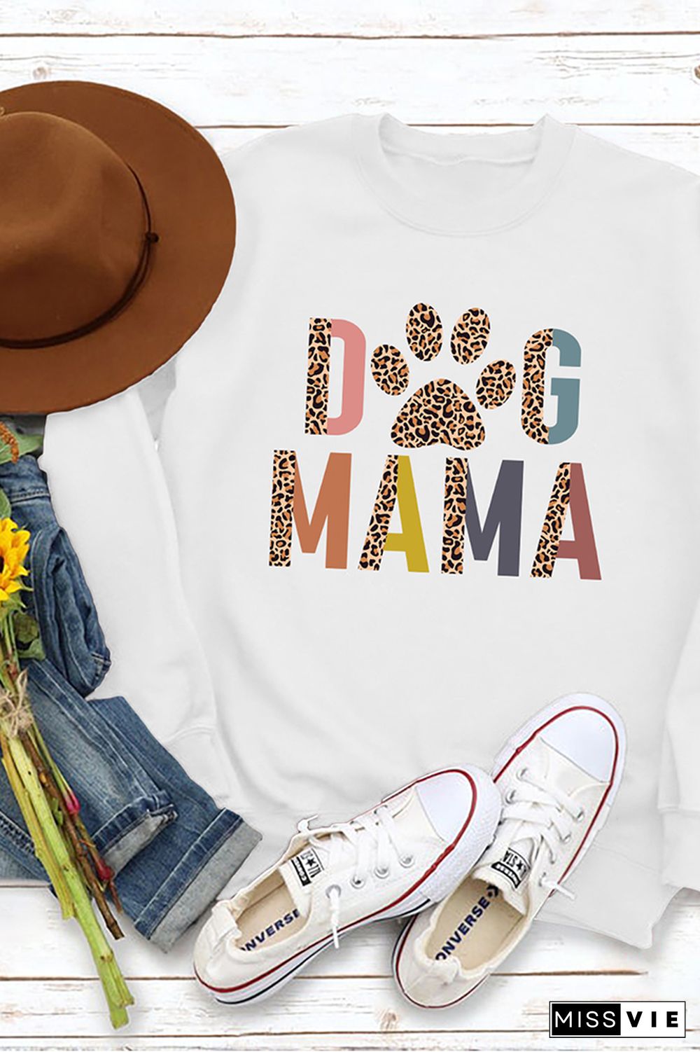 Leopard Dog Mama Print Pullover Longsleeve Sweatshirt Wholesale